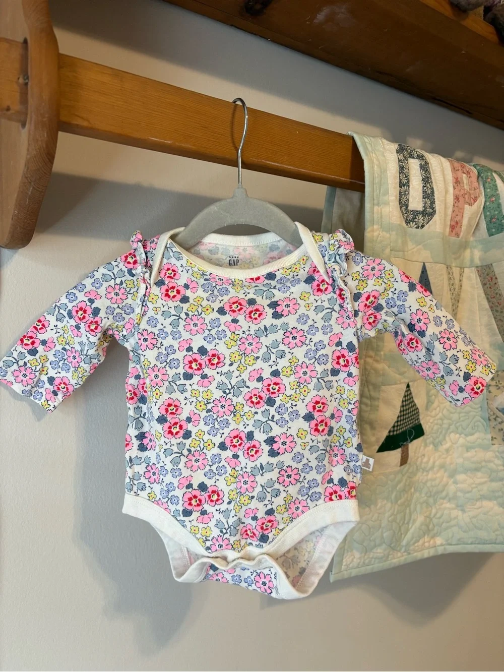 GAP White Baby One-Piece with Pink, Yellow & Blue Floral Print